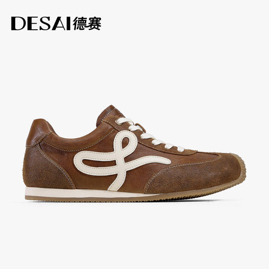 Desai Classic German Army Trainers Low Top Real Leather Sneakers with Suede Accents Versatile Comfort Wear DS35123