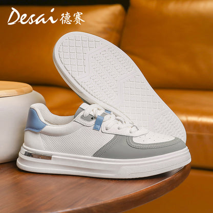 Desai Men's Shoes Summer 2024 New Genuine Leather Soft Sole Elevated sneakers Men's Perforated Breathable Casual Shoes Men's Board Shoes DS3051