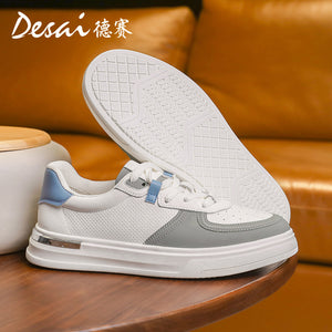 Desai Men's Shoes Summer 2024 New Genuine Leather Soft Sole Elevated Shoes Men's Perforated Breathable Casual Shoes Men's Board Shoes DS3051