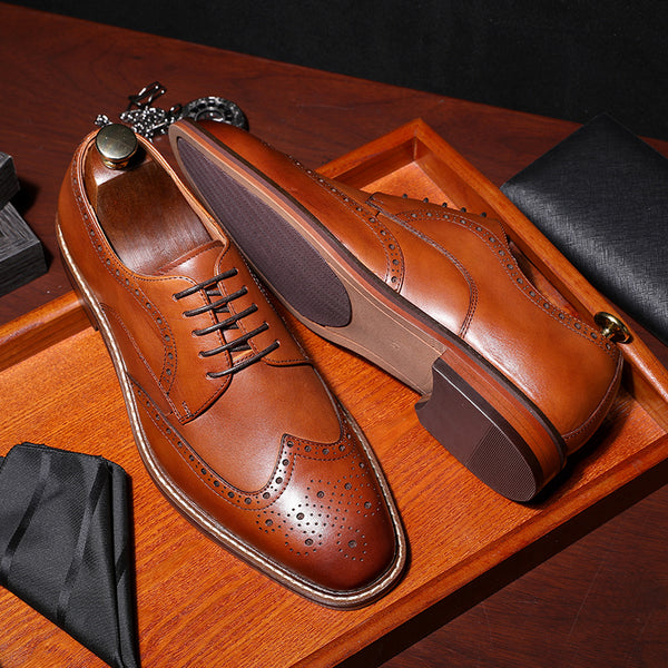 Desai Shoes For Men Business leather Carved British Shoes Formal Wear  Handmade Derby Shoes brogues and wingtips DS6737