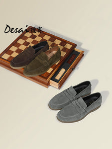 DESAI Men spring and summer leather loafers one step on shoes Casual dress shoes top cowhide leather shoes DS1012