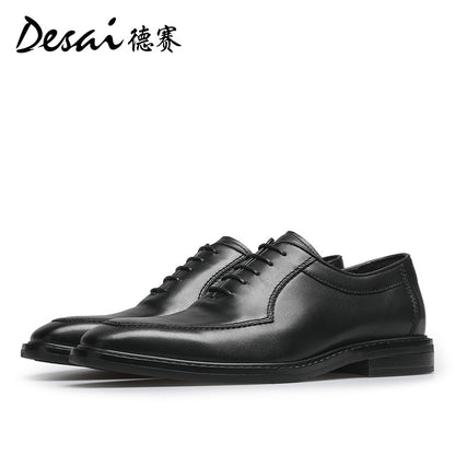 Desai new formal square head leather shoes business British men's Oxford shoes breathable soft sole leather rub color inside increasing men's shoes DS6017