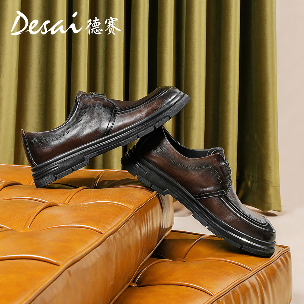 DESAI men's leather shoes loafers low-top  layer sports and leisure shoes DS6007