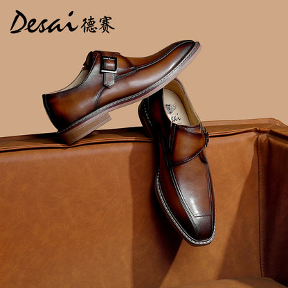 Desai Men's Business dress shoes Retro Polish Munk Shoes Leather Derby Shoes Heightening shoes Casual shoes DS6020