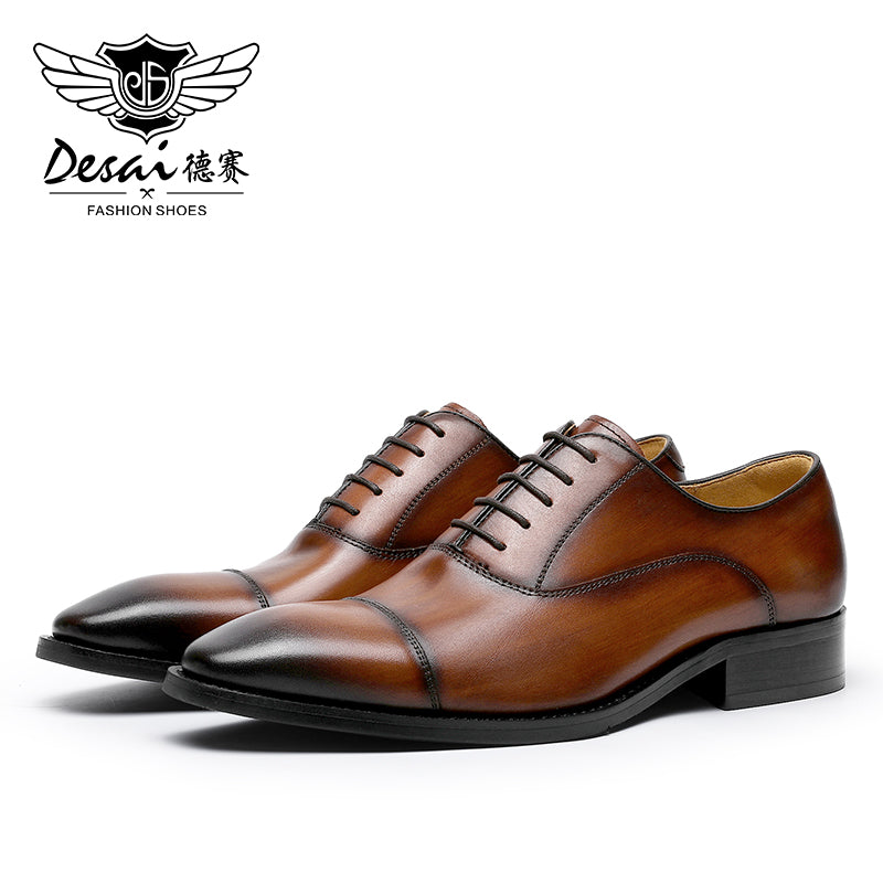 Desai Formal Dress Triple Joint Oxfords Office Genuine Leather Wedding Lace Up Spring For Men 8988