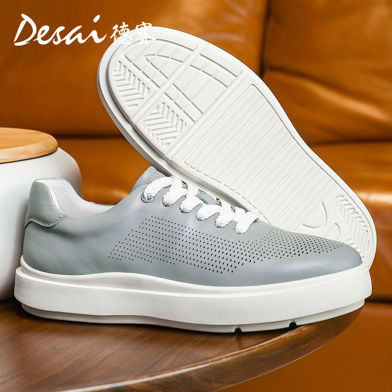 Desai Shoes Men's 2024 Summer Breathable Little White Shoes Men's Genuine Leather Lightweight Sports Shoes Thin Men's Casual Shoes DS3072