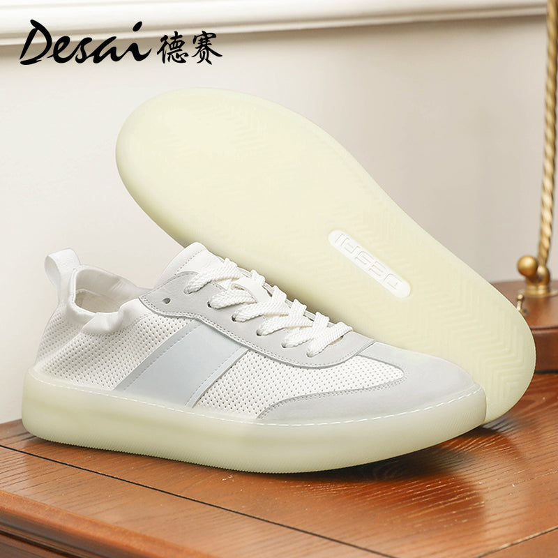 Desai Men's Shoes 2024 New Summer Breathable Perforated Desai Training Shoes Men's Board sneakers Genuine Leather Versatile Casual Shoes DS3077