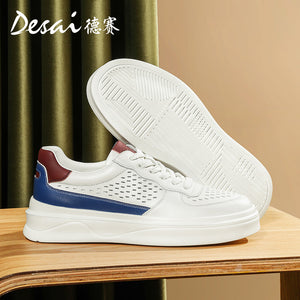 Desai Men's Shoes Summer Breathable Leather Perforated Casual Shoes Men's Board Shoes Thick Sole Increase Soft Sole Versatile Shoes DS3052