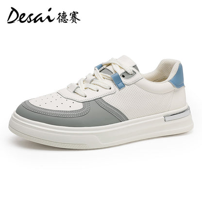 Desai Men's Shoes Summer 2024 New Genuine Leather Soft Sole Elevated sneakers Men's Perforated Breathable Casual Shoes Men's Board Shoes DS3051