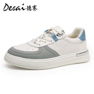 Desai Men's Shoes Summer 2024 New Genuine Leather Soft Sole Elevated Shoes Men's Perforated Breathable Casual Shoes Men's Board Shoes DS3051