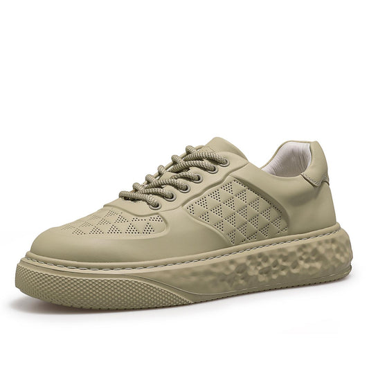 DESAI Men Shoes Cowhide Leather Sneaker Thick Bottom Leather Sneakers Laces Up   Breathable DS3370