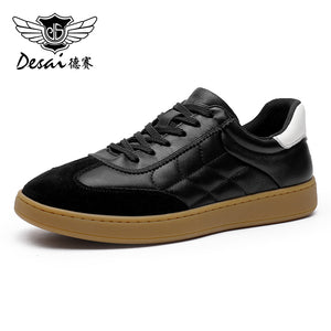 Desai Genuine Leather Lace Up Versatile Breathable Casual Board Shoes, Flat Bottomed Sports Shoes, Small White Shoes, Retro German Training Shoes DS33181