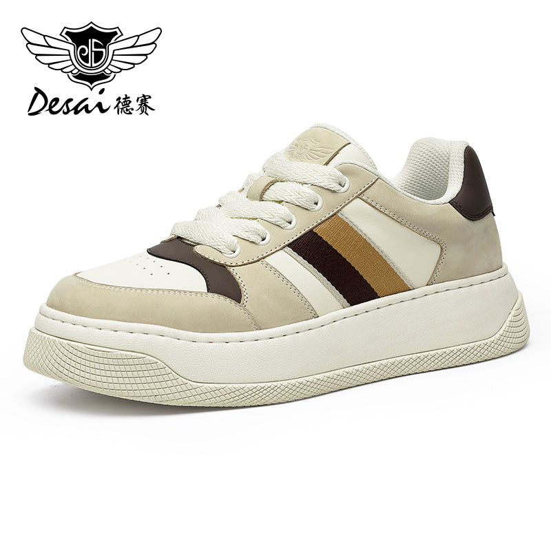 Desai Men's New sneakers Thick Sole Increase Lightweight Breathable Soft Sole Casual Shoes Retro Genuine Leather Low Top Sports Board Shoes for Men DS33172