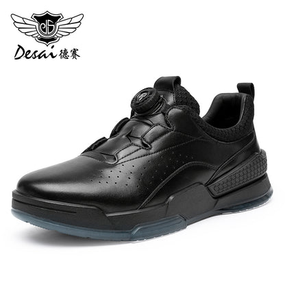 Desai Casual Board Shoes Men's Thick Soles Anti Slip Wear-Resistant Sports Running Shoes Men's Leather Breathable and Comfortable Small White Sneakers DS33131