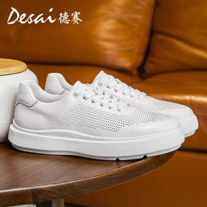 Desai Shoes Men's 2024 Summer Breathable Little White Shoes Men's Genuine Leather Lightweight Sports Shoes Thin Men's Casual Shoes DS3072