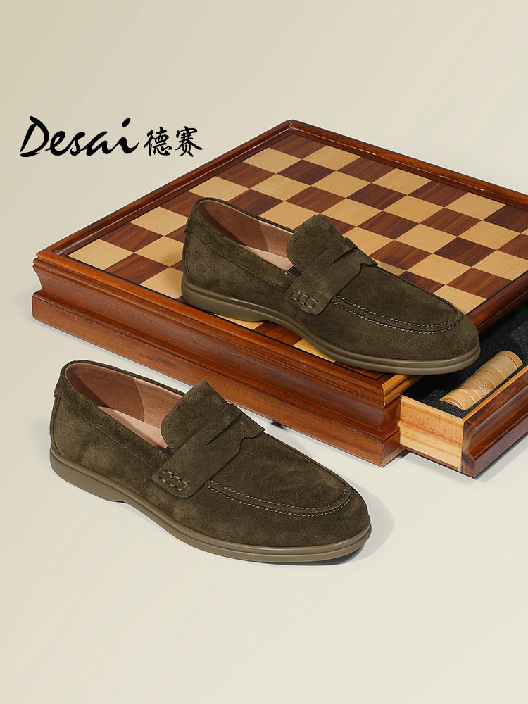 DESAI Men spring and summer leather loafers one step on shoes Casual dress shoes top cowhide leather shoes DS1012