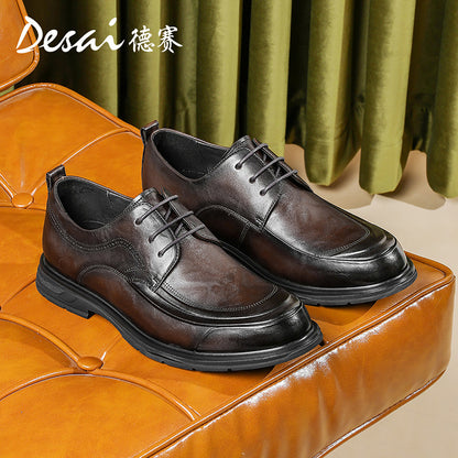 Desai British Style Casual Leather Shoes Men's Business Formal Round Head Derby Shoes Men's Leather Vintage Handmade Men's Shoes DS6008