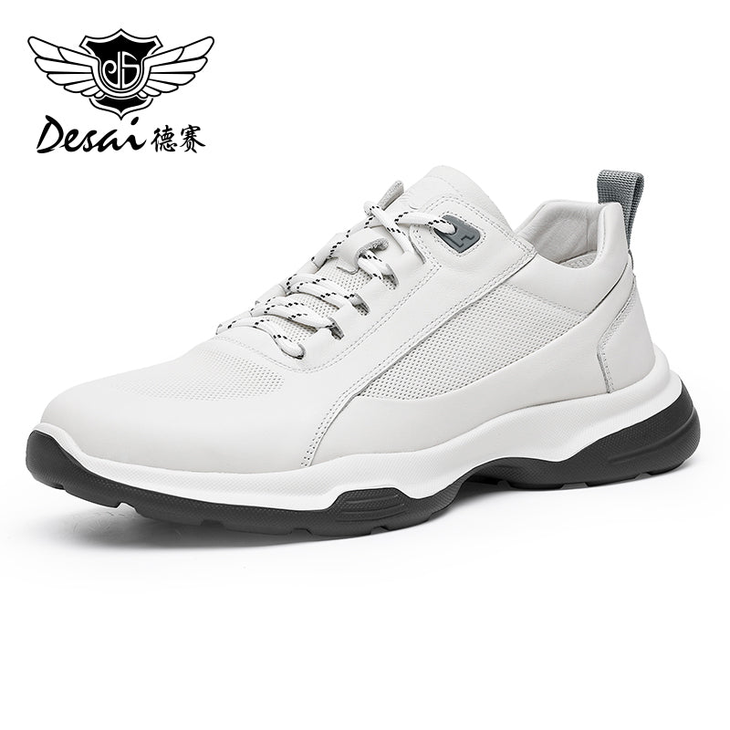 Desai Men's sneakers Summer Mesh Shoes New Genuine Leather Soft Sole Mesh Shoes Thick Sole Lightweight Breathable Sports and Casual Shoes for Men DS3009