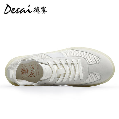 Desai Men's Shoes 2024 New Summer Breathable Perforated Desai Training Shoes Men's Board sneakers Genuine Leather Versatile Casual Shoes DS3077