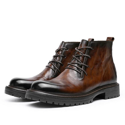 DESAI Leather Ankle Boots Calfskin Men's Classic Soft Handmade lace-up Dress Boot for Motorbike Hiking Walking Footwear Closed Round Toe  Fur Shoe Botas Para Hombres DS6319H