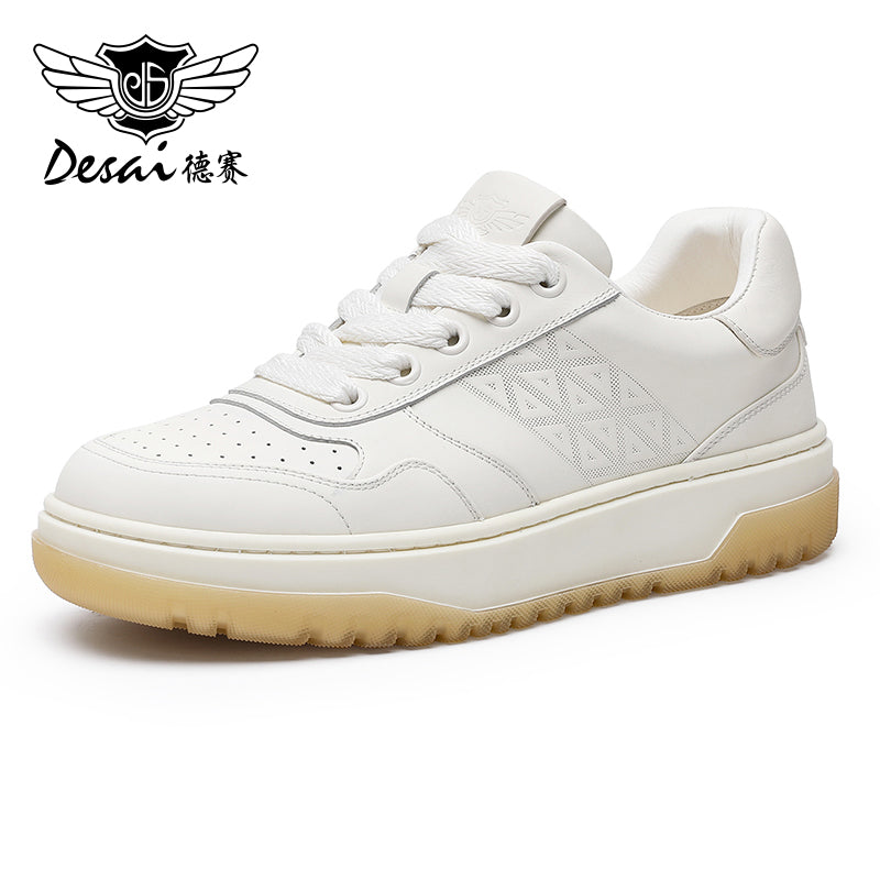DS33108 Desai Men shoes Sneakers fashion versatile real cowhide leather Triangle Pattern Four-season shoes COOLMAX material Comfortable School and Casual Outfit