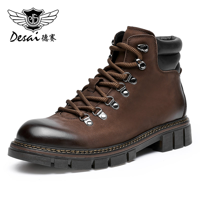 Desai leather Martin boots men's English style motorcycle boots Winter soft leather retro men's high-end mid-range work boots DS6326H