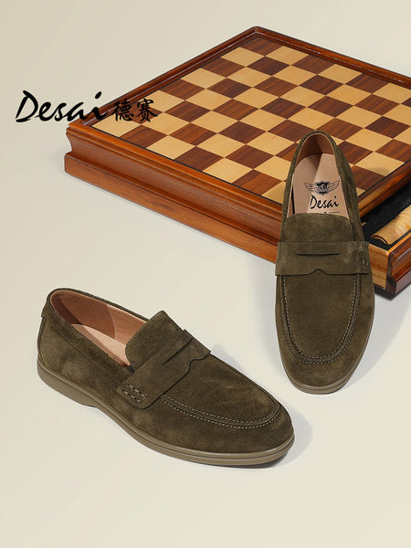 DESAI Men spring and summer leather loafers one step on shoes Casual dress shoes top cowhide leather shoes DS1012