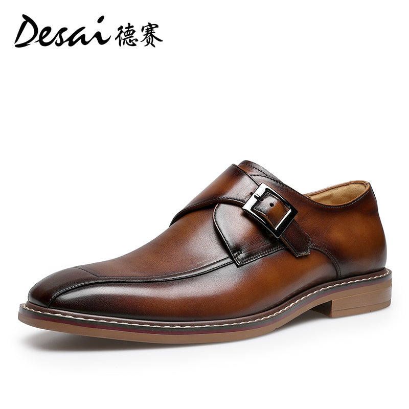 Desai Men's Business dress shoes Retro Polish Munk Shoes Leather Derby Shoes Heightening shoes Casual shoes DS6020