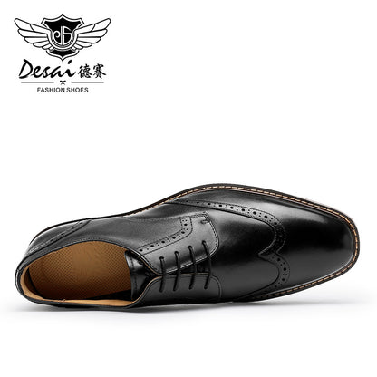 Desai Men's Genuine Leather Business Derby Shoes Carved British Brogue Shoes Formal Wear Pointed Toe Handmade Footwear OS6603