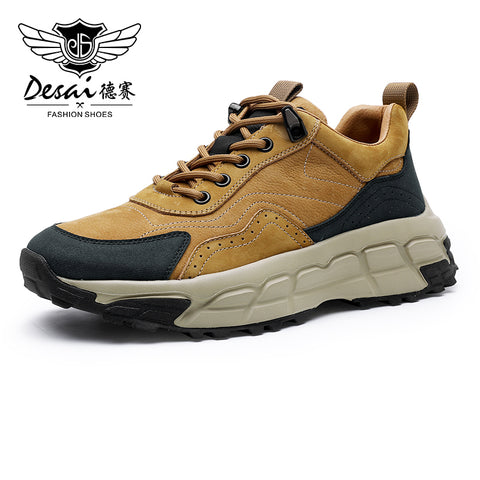 Desai Shoes for Men Sneakers Real Cowhide Leather Thick Bottom Laces up For High and Middle School Fasion and Classic DS3331