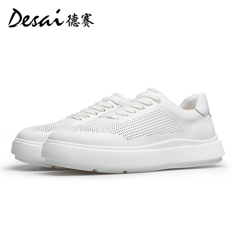 Desai Shoes Men's 2024 Summer Breathable Little White Shoes Men's Genuine Leather Lightweight Sports Shoes Thin Men's Casual Shoes DS3072