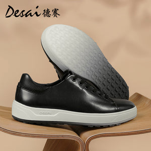 Desai Men's Shoes Summer Leather Breathable Shoes Men's Thick Sole Lightweight Casual Shoes Men's Soft Sole Versatile Men's Board Shoes DS3035