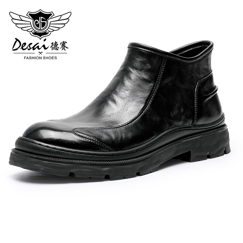 DS6325H New Leather Shoes Chelsea Boots for Men No Lace Fasion Calfskin Couhideleather Zipper Four-season Style