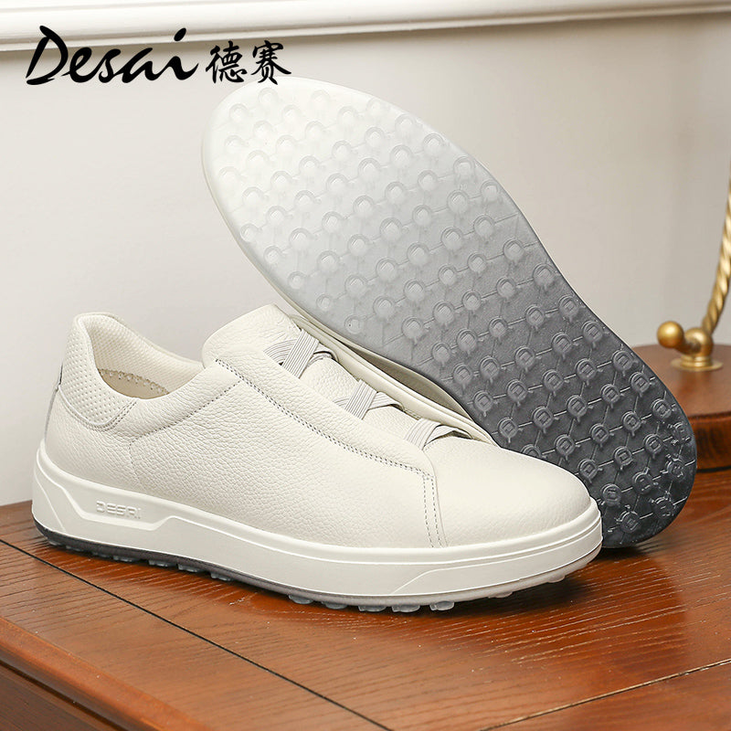 Desai Shoes Men's Summer Thick Sole Lightweight Soft Sole Sports Shoes Breathable Casual Board Shoes Men's Genuine Leather Small White Shoes DS3078