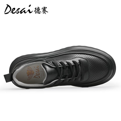 Desai men's sneakers autumn breathable perforated men's shoes thick soles increase casual shoes men's light all match board shoes DS3067