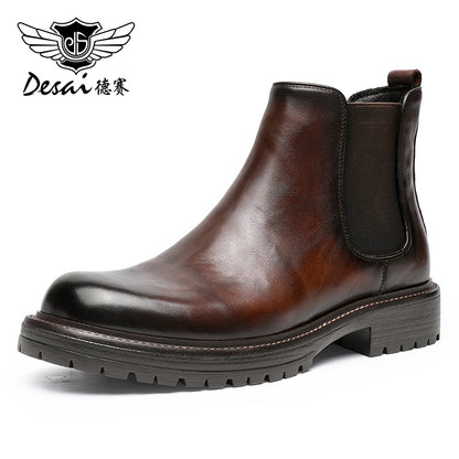 Desai men's shoes platform Chelsea boots Men's autumn and winter men's high top leather ankle boots trend with British leather boots DS6317H/HM