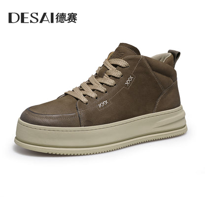 Desai [Vintage work shoes] Men's shoes Autumn and winter warm elevating board shoes men's casual leather high top Sneakers DS30160H