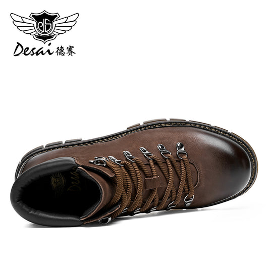 Desai leather boots men's English style motorcycle boots Winter soft leather retro men's high-end mid-range work boots DS6326H