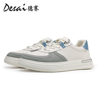 Desai Men's Shoes Summer 2024 New Genuine Leather Soft Sole Elevated sneakers Men's Perforated Breathable Casual Shoes Men's Board Shoes DS3051