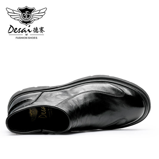 Desai Leather Shoes Chelsea Boots for Men No Lace Fasion Calfskin Couhideleather Zipper Four-season Style DS6325H
