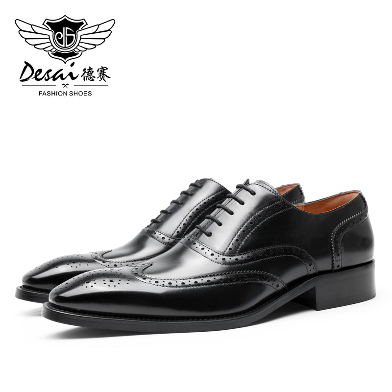 Desai New Arrivals Men Business Dress Shoes Genuine Leather Brock Retro Gentleman Shoes Formal Carved Brogue Shoes Men DS8988-51/52 & DS89883M-15-16