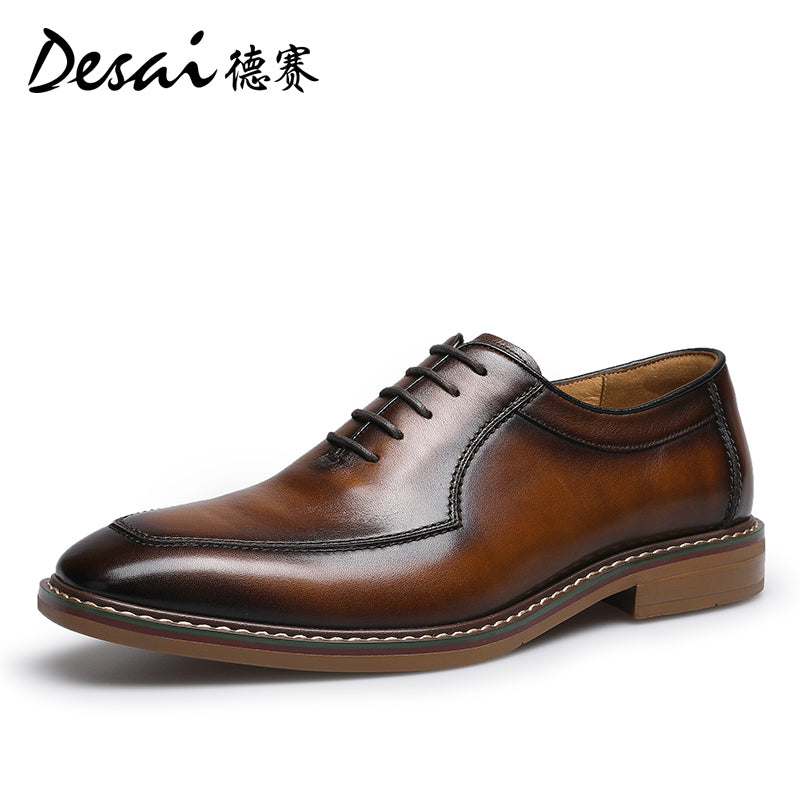 Desai new formal square head leather shoes business British men's Oxford shoes breathable soft sole leather rub color inside increasing men's shoes DS6017