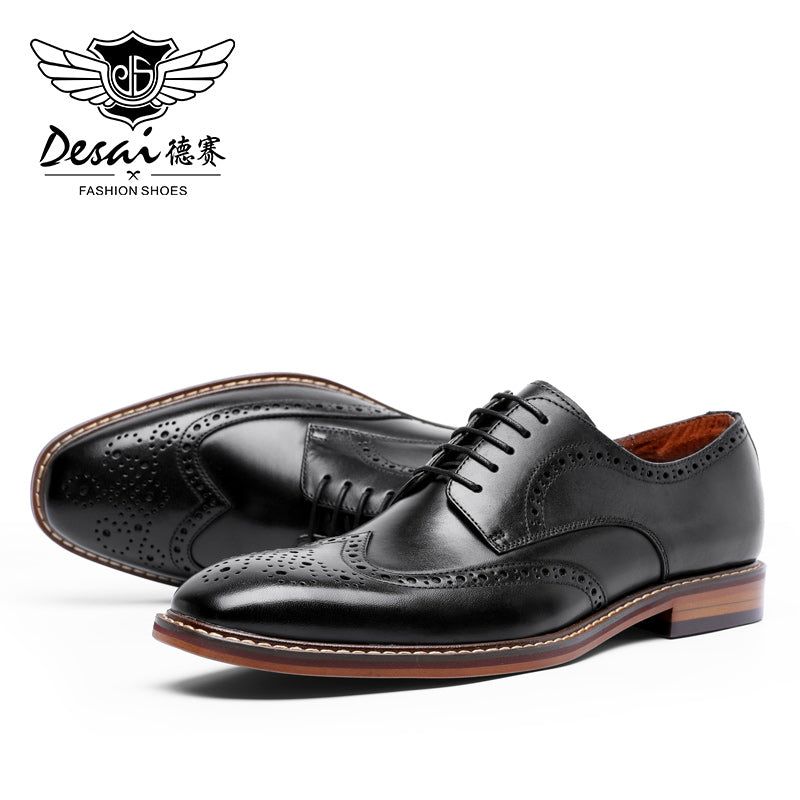 Desai New Arrivals Men Business Dress Shoes Genuine Leather Brock Retro Gentleman Shoes Formal Carved Brogue Shoes Men DS6737