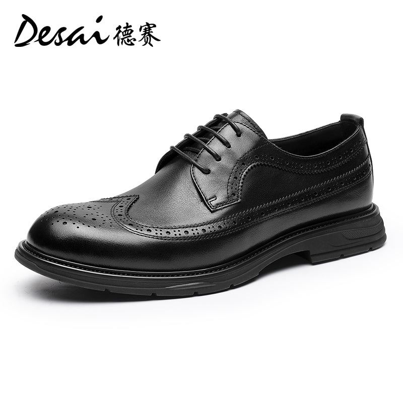 DESAI Men spring and summer leather loafers one step on shoes Casual dress shoes top cowhide leather shoes DS1009