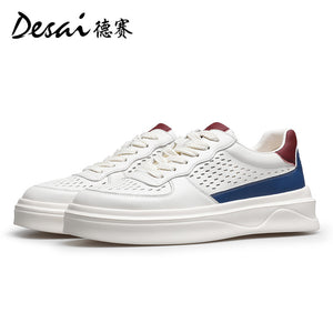 Desai Men's Shoes Summer Breathable Leather Perforated Casual Shoes Men's Board Shoes Thick Sole Increase Soft Sole Versatile Shoes DS3052