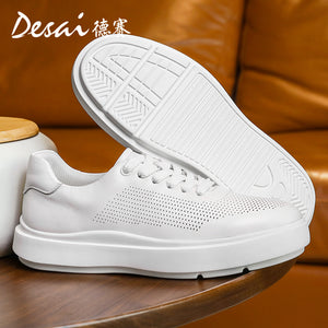 Desai Shoes Men's 2024 Summer Breathable Little White Shoes Men's Genuine Leather Lightweight Sports Shoes Thin Men's Casual Shoes DS3072