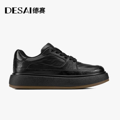 Desai All White Genuine Leather Casual Sneakers Elevated Design Versatile Style Everyday Comfort DS3596