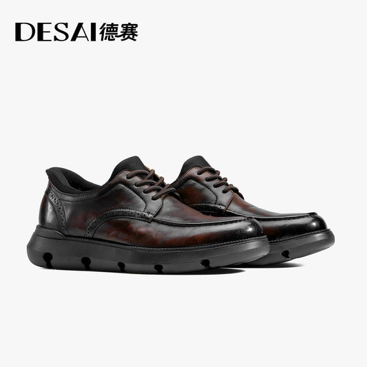 Desai Classic Brogue Detailing Leather Chunky Sole Casual Shoes Slip Resistant and Versatile DS3593
