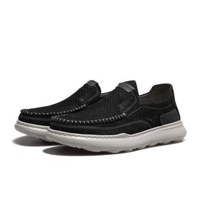 DESAI slip-on shoes genuine leather breathable comfortable lightweight soft sole versatile stylish casual shoes for men DS3576
