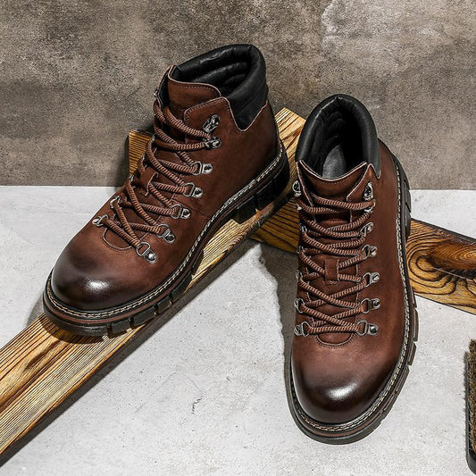 DESAI Lace Up Genuine Leather High Top Boots Ankle Shoes Durable Classic Design Man's shoes DS6326H